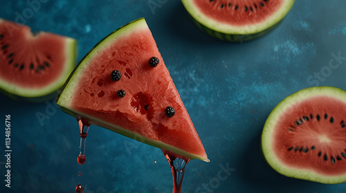 watermelon on the blue back. Genrative.ai 
