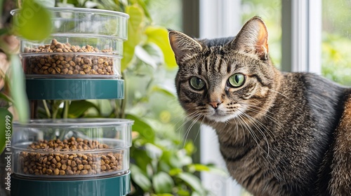 Tabby Cat Sitting by Window Observing Nature photo