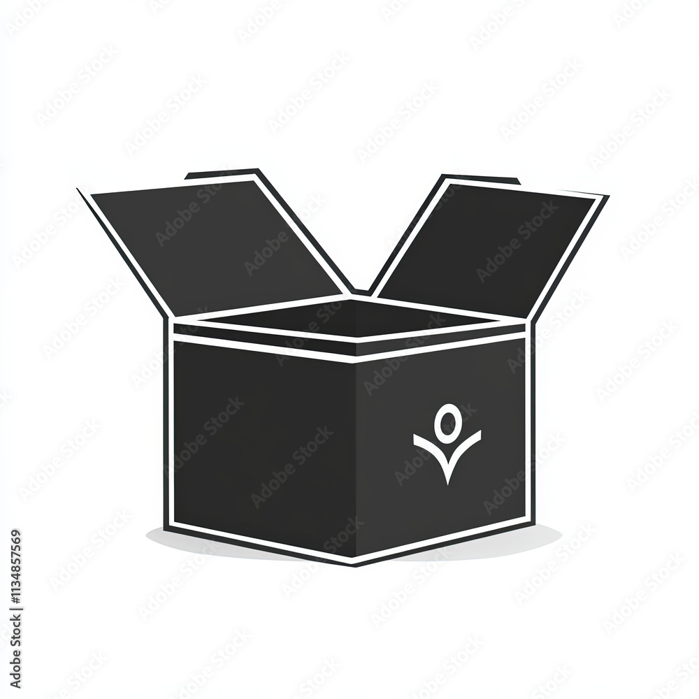 Open Box Silhouette, Black And White Illustration Isolated On White Background Open Box Silhouette, Black And White Illustration Isolated On White Background