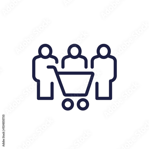 customers line icon, shopping cart and people