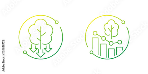 deforestation line icons, decrease in forest areas