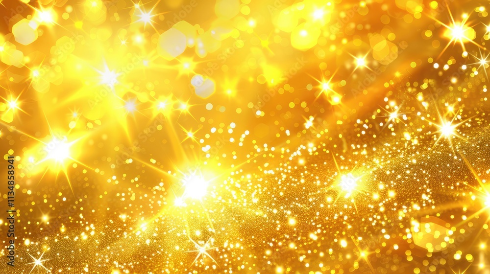 Obraz premium A bright yellow background with a lot of sparkles. The background is filled with gold and the sparkles are scattered all over the image
