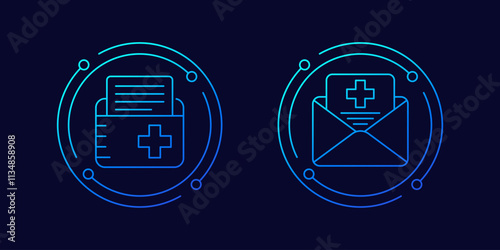 medical history or patient files icons, linear vector design