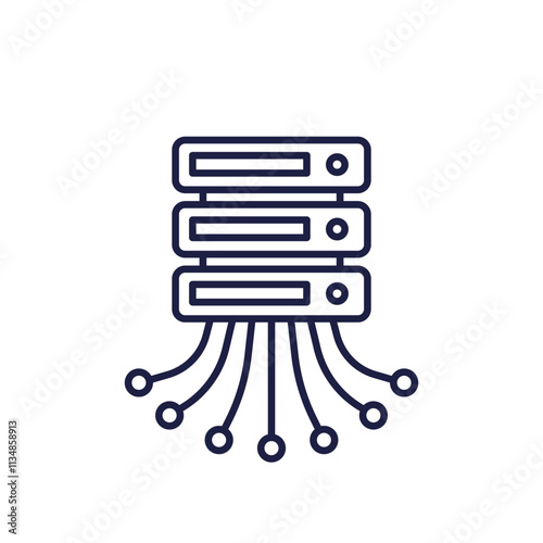 mainframe or server line icon, hosting equipment vector