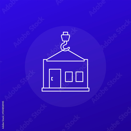 modular house icon, prefabricated building, vector line design