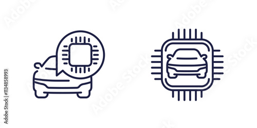 microchip and car line icons, vector