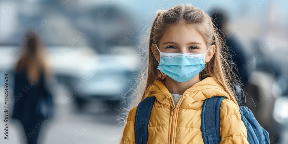 Young girl wearing a face mask outdoors Young girl wearing a face mask outdoors