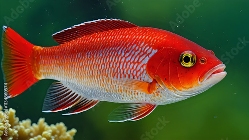 Vivid Red White Fish Aquatic Life Underwater Scene Marine Animal Tropical Reef Colorful Scales photo