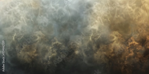 Dramatic Abstract Smoke Cloud in Gradient Shades of Gold and Grey