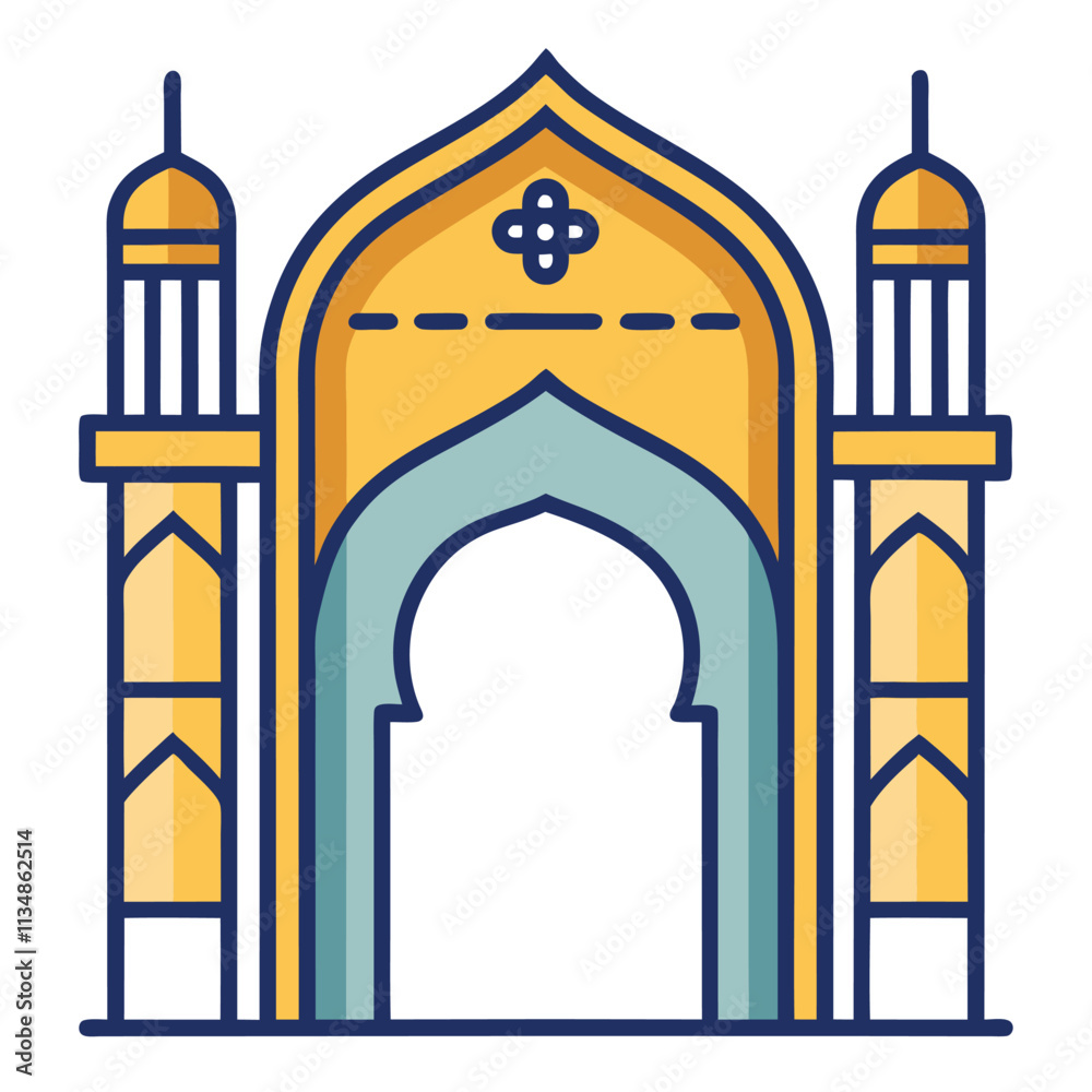 Fototapeta premium Mosque entrance gate vector art and modern illustration on white background 