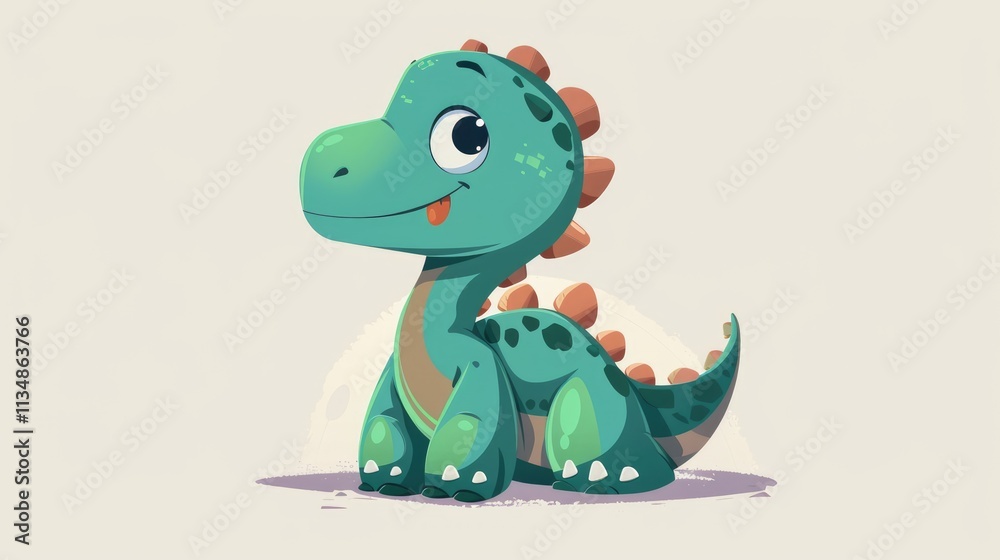 Fototapeta premium a cartoon character of a baby dinosaur with a playful expression. AI Generative