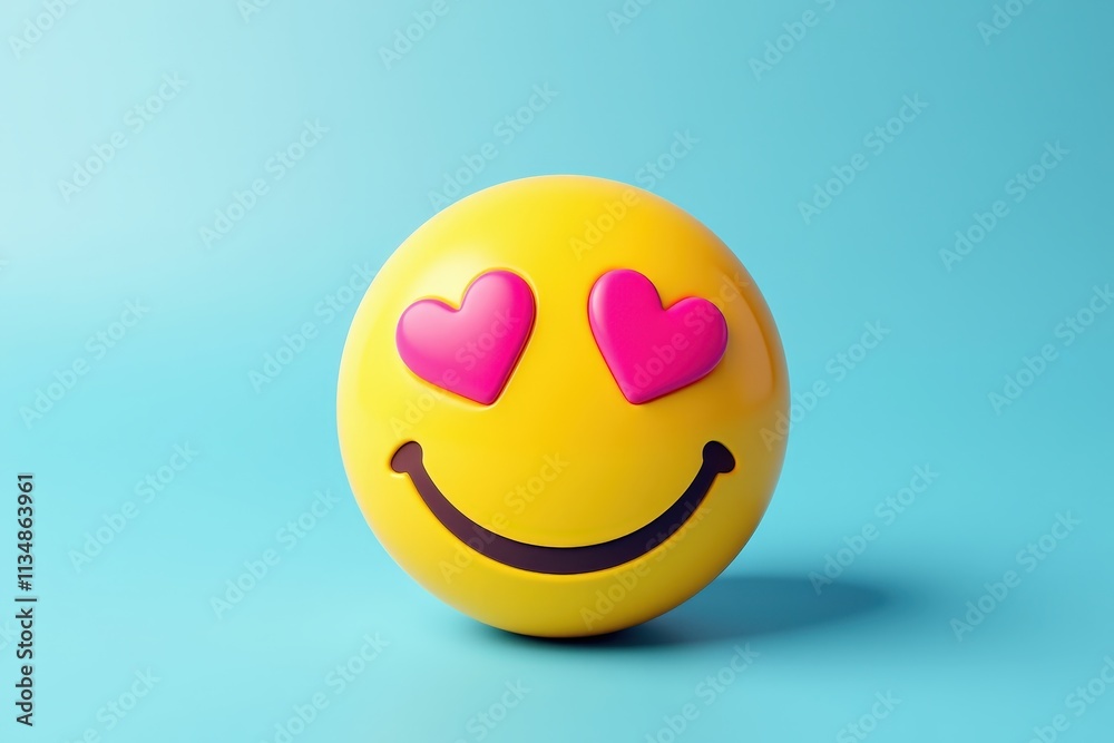 Bright Yellow Smiley Face Ball with Pink Hearts Eyes, Perfect for Social Media Marketing, Decorative Props, and Spread Happiness