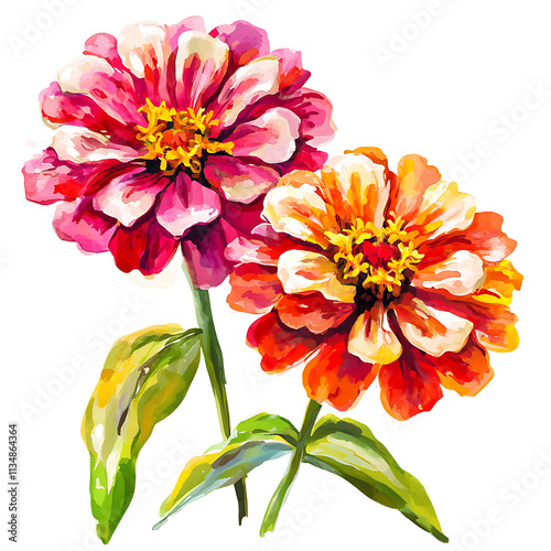 Vibrant summer flowers watercolor painting of zinnias artistic creation floral art bright colors close-up view nature inspiration