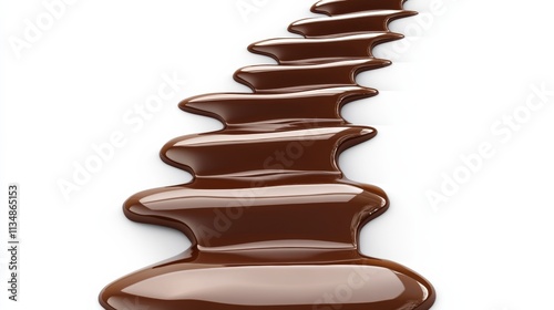 Long line of chocolate drizzled down a white background. Concept of indulgence and luxury, as the chocolate is a popular treat often associated with special occasions and celebrations