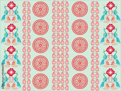 tribal pattern ( Assamese pattern ) of northeast India which is used for textile design in Assam Gamosa , muga silk or other traditional dress. similar to Ukrainian pattern or Russian pattern.