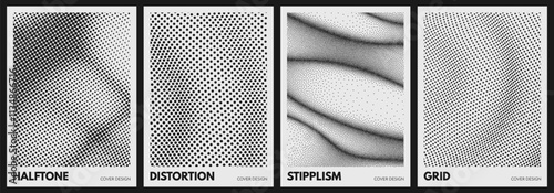 Background with many empty parallel lines; chaotically moving black dots. Wavy surface. 3D grid surface. Vector illustration for cover, card, brochure or presentation.