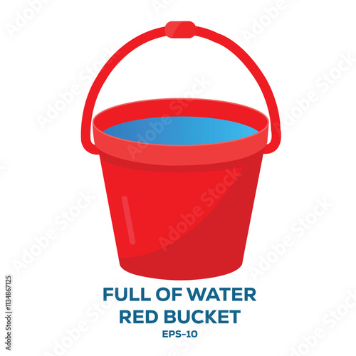 Illustration of full of water red bucket on white