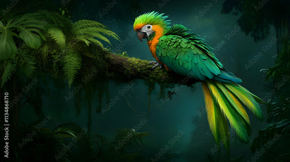 Green Parrot Jungle Illustration Green Parrot Jungle Illustration