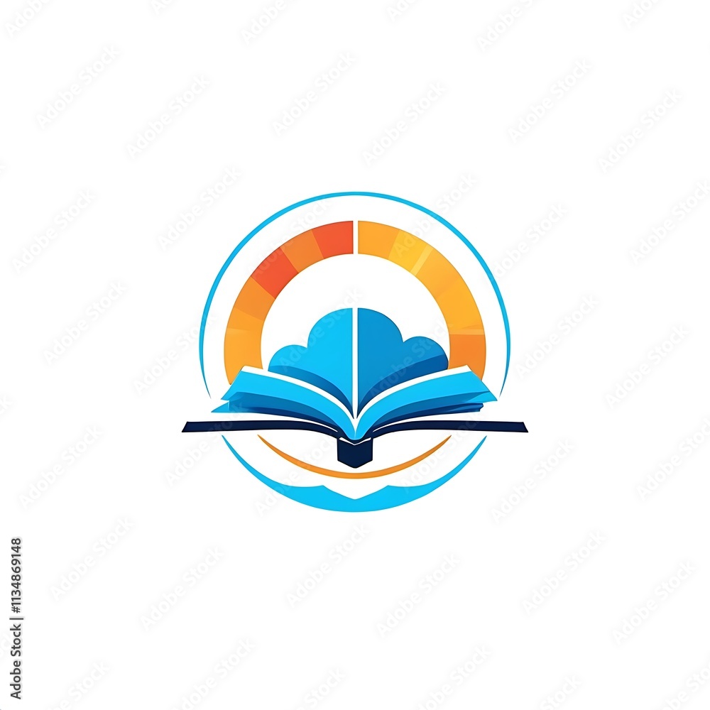 Open Book with Cloud and Circle: A vibrant and modern logo featuring an open book with a cloud emerging from its pages, encompassed by a colorful circle. This logo symbolizes knowledge, growth. Open Book with Cloud and Circle: A vibrant and modern logo featuring an open book with a cloud emerging from its pages, encompassed by a colorful circle. This logo symbolizes knowledge, growth.