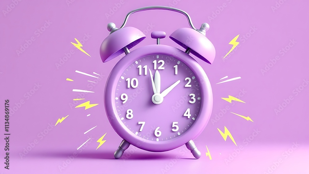 3d alarm clock and lightning in a realistic style. cartoon illustration isolated on purple background. 3d rendering 3d alarm clock and lightning in a realistic style. cartoon illustration isolated on purple background. 3d rendering