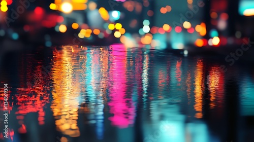 Wallpaper Mural A vibrant urban scene reflecting colorful lights on a wet surface at night. Torontodigital.ca