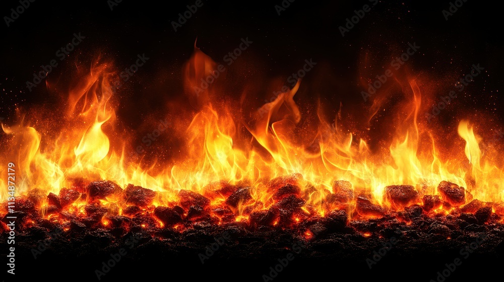 Vivid Heat Patterns of Burning Embers in a Layered Fire Scene Vivid Heat Patterns of Burning Embers in a Layered Fire Scene