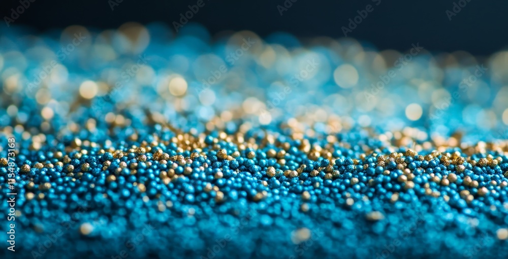 Fototapeta premium Captivating Moments of Shimmering Blue and Gold Spheres Reflecting Light in a Mesmerizing Abstract Formation During a Tranquil Evening