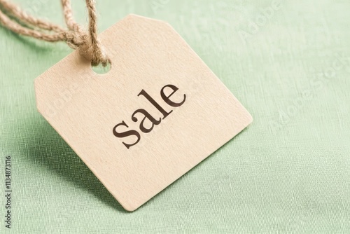 Creative Handmade Sale Tag on a Textured Mint Green Background Highlighting a Special Offer for Trendy Shoppers and Bargain Hunters Alike photo