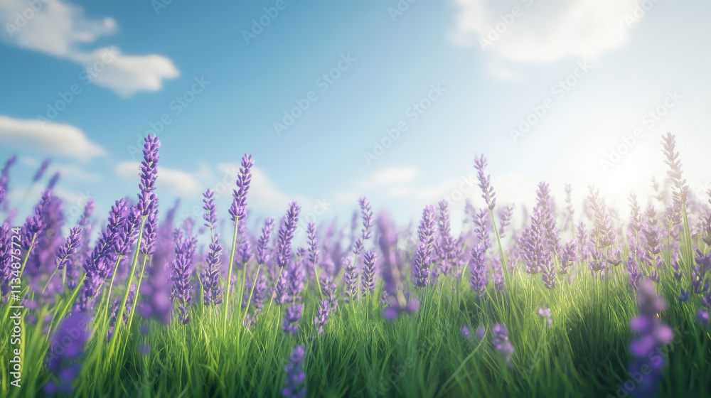 Fototapeta premium field of lavender swaying gently in summer breeze, creating serene atmosphere