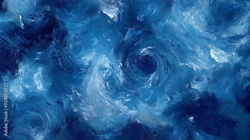 painting of a blue swirly background with a white plane in the middle