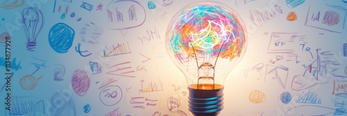 A glowing light bulb surrounded by colorful doodles symbolizes creativity, reflecting diverse ideas about goal setting, selfimprovement, and personal growth that inspire individuals