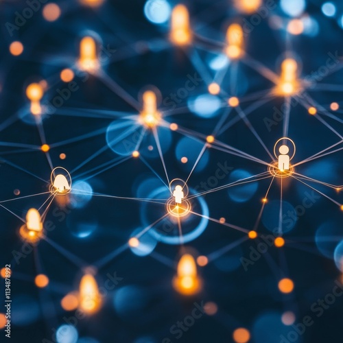 Connecting People in a Digital Network Filled With Glowing Nodes and Vibrant Lights Representing Communication and Relationships