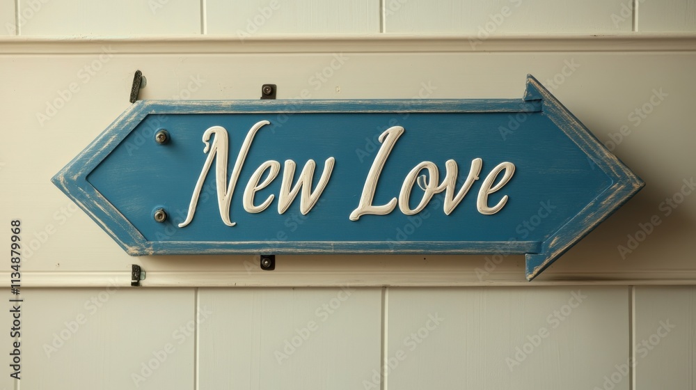 Charming Blue Arrow Sign with Text New Love for Romantic Decor Charming Blue Arrow Sign with Text New Love for Romantic Decor