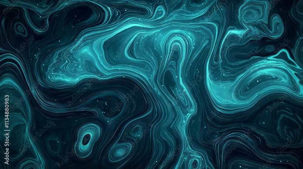 Obraz premium Mystical Turquoise Waves Swirling in Deep Cosmic Space, Creating an Enchanting Visual Dance of Colors and Forms