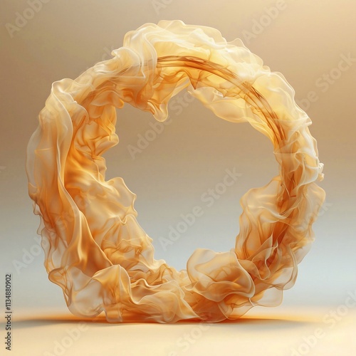 Gold circle ring smoke line shape on white background, Isolated on pastel background. Generative AI