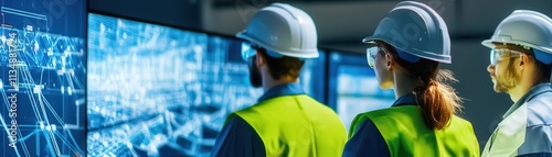 Group of engineers analyzin...