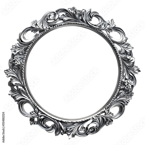 Ornate Silver Round Frame with Intricate Floral Design