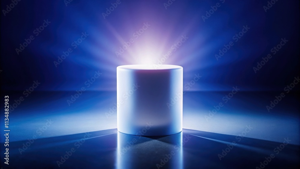 A Cylindrical Platform Illuminated by a Bright Beam of Light in a Dark Blue Setting A Cylindrical Platform Illuminated by a Bright Beam of Light in a Dark Blue Setting