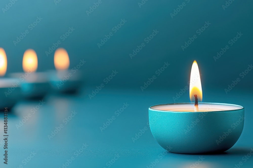 Serene Teal Candles Lit Flame Peaceful Atmosphere Spa Relaxation Serene Teal Candles Lit Flame Peaceful Atmosphere Spa Relaxation