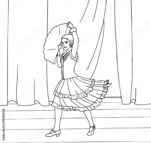 Hand Drawn Ballerina Dancer One Line Art Silhouette Drawing Illustration