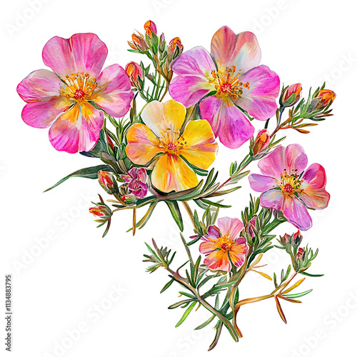 Vibrant summer flowers in watercolor art botanical garden floral illustration nature close-up seasonal beauty