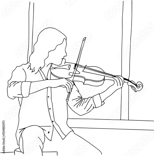 A Musician Playing A Violin Hand Drawn One Line Art Drawing Illustration