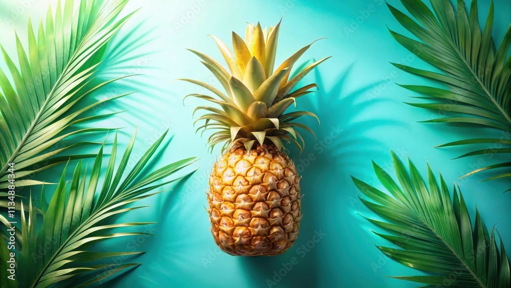 A vibrant pineapple nestled amidst lush tropical leaves, capturing the essence of a tropical paradise. A vibrant pineapple nestled amidst lush tropical leaves, capturing the essence of a tropical paradise.