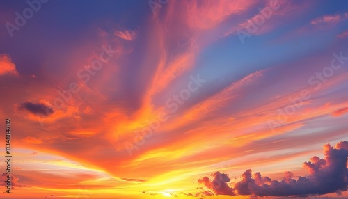 Stunning sunset over ocean waves tropical beach photographic art vibrant colors wide angle view nature's beauty unveiled