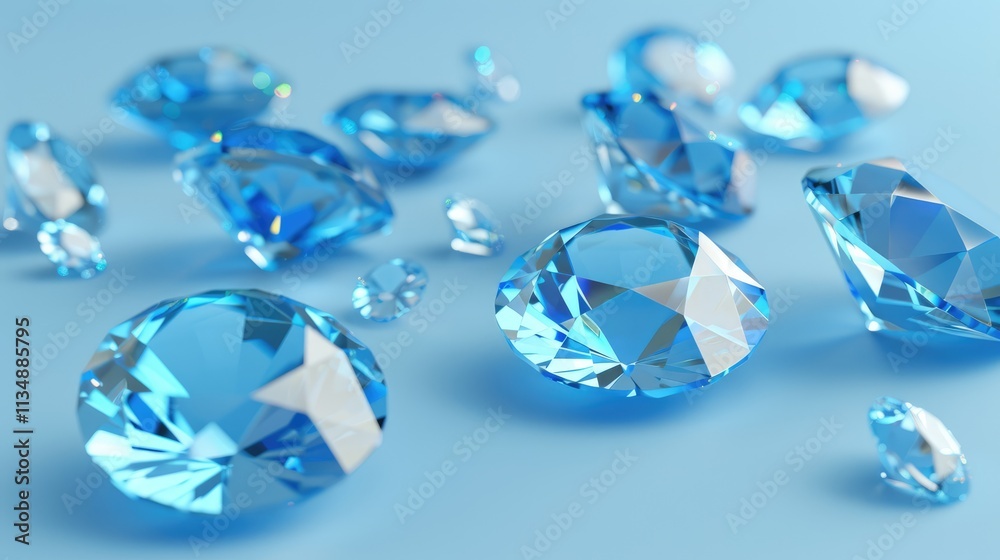 A collection of scattered blue gemstones, beautifully reflecting light, displayed on a soft blue background. A collection of scattered blue gemstones, beautifully reflecting light, displayed on a soft blue background.