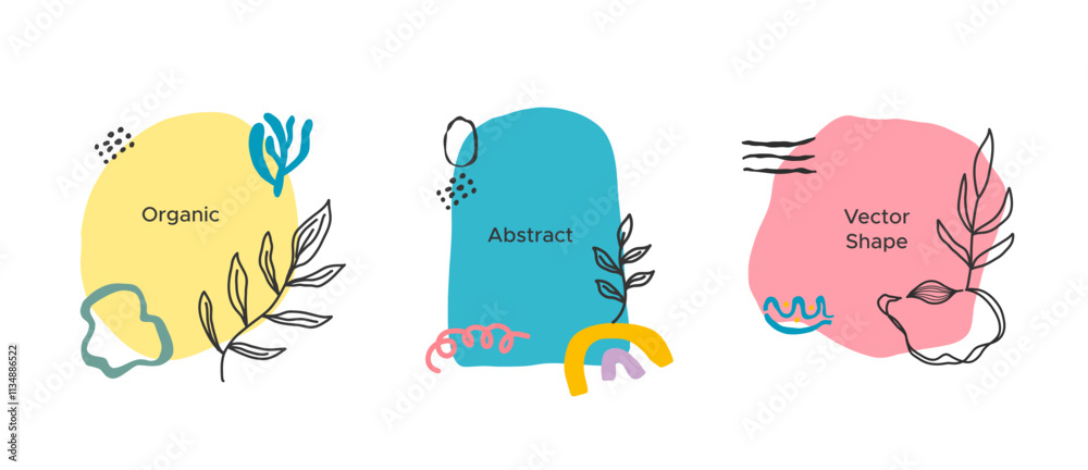 Vector set of minimalistic organic abstract shapes with and sample text in pastel colors Vector set of minimalistic organic abstract shapes with and sample text in pastel colors