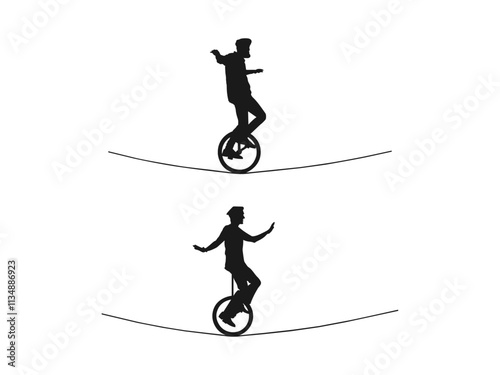 a man on a unicycle icon. Elements of sportsman icon. Group of Person Riding Unicycle silhouette. Vector illustration. Flat icons for logo, symbol, label, and sticker. Isolated on a white background.