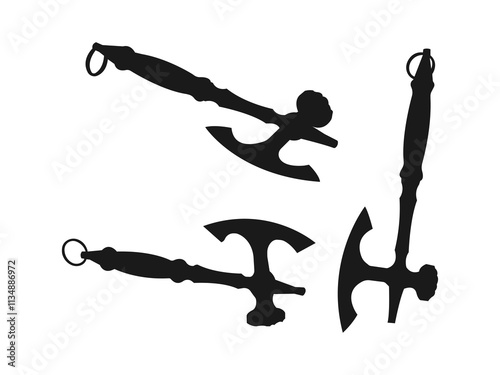 Axe icon vector illustration. Axe silhouette icon vector set. Crossed axe logo design. Fire axe vector icon with long ax handle. ax flat icon vector. Isolated on white background.