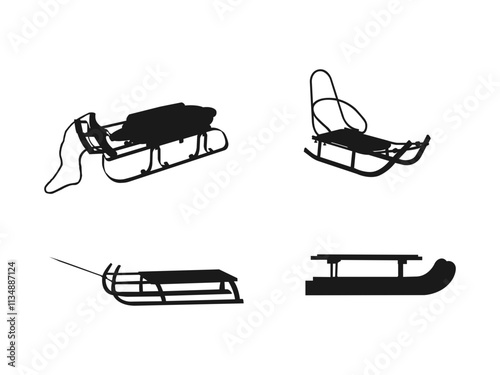 sled, wooden sledge silhouette, outline vector symbol icon design. Wooden sled silhouette vector illustration. Wooden snow sled black shape. Isolated on white background.