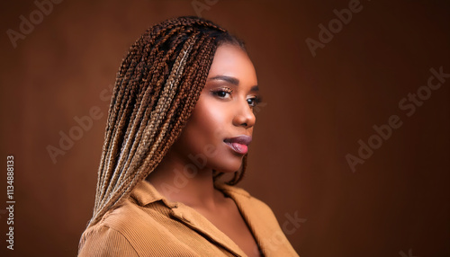 woman, model, mocha, mousse, color, of, the, year, 2025. new, afro, beauty, fashion, face, hair, brown, atelier, solid, background, glamour, person, people, black, eyes, lips, makeup, studio, ad, one photo